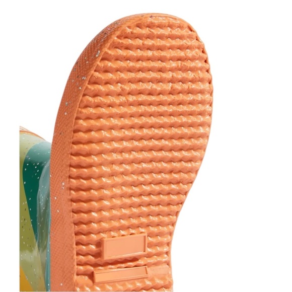 New In Box HUNTER Kids First Glitter Stripe Rain Boots Sz 7C Optimistic Orange - Picture 7 of 8
